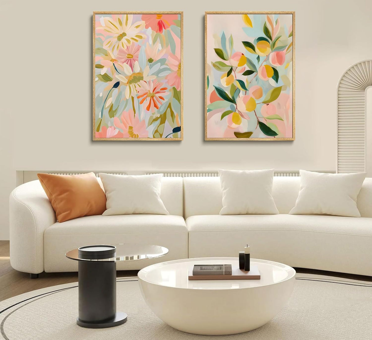2pcs Abstract Floral And Fruit Canvas Wall Art Peach and Wildflowers Posters Prints Soft Bohemian style Pictures Wall Decor Artwork for Living Room Bedroom Unframed