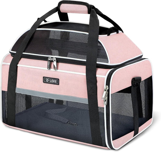 Top-Expandable Pet Carrier 17x11x9.5 Inch Alaska Hawaiian Airline Approved Soft Sided Underseat to 12lbs Travel Carriers for Small Dogs and Cats with Locking Safety Zippers Anti-Scratch Mesh