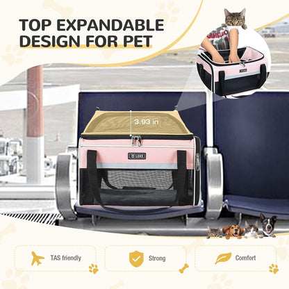 Top-Expandable Pet Carrier 17x11x9.5 Inch Alaska Hawaiian Airline Approved Soft Sided Underseat to 12lbs Travel Carriers for Small Dogs and Cats with Locking Safety Zippers Anti-Scratch Mesh