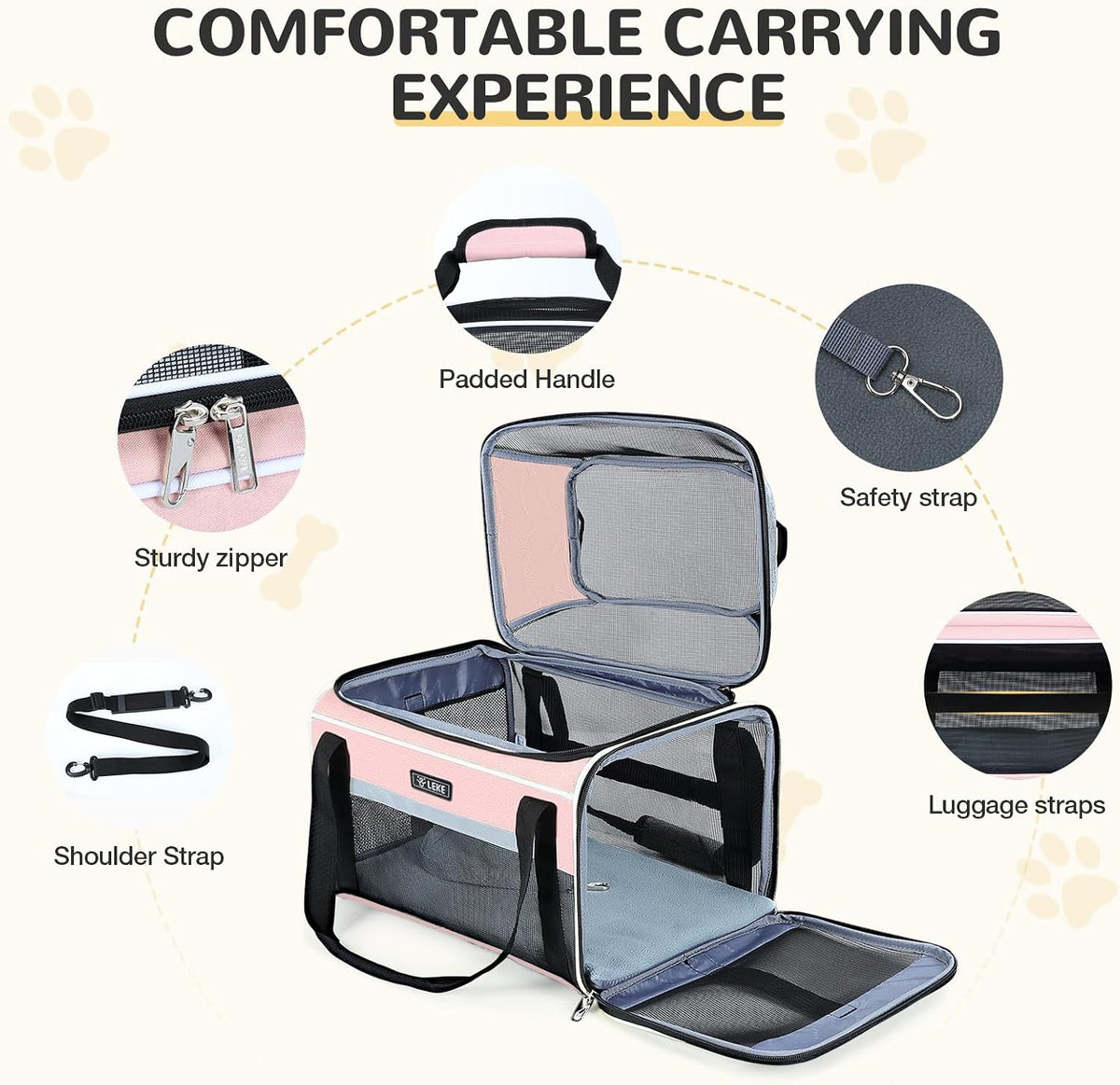 Top-Expandable Pet Carrier 17x11x9.5 Inch Alaska Hawaiian Airline Approved Soft Sided Underseat to 12lbs Travel Carriers for Small Dogs and Cats with Locking Safety Zippers Anti-Scratch Mesh