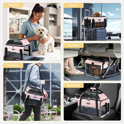 Top-Expandable Pet Carrier 17x11x9.5 Inch Alaska Hawaiian Airline Approved Soft Sided Underseat to 12lbs Travel Carriers for Small Dogs and Cats with Locking Safety Zippers Anti-Scratch Mesh