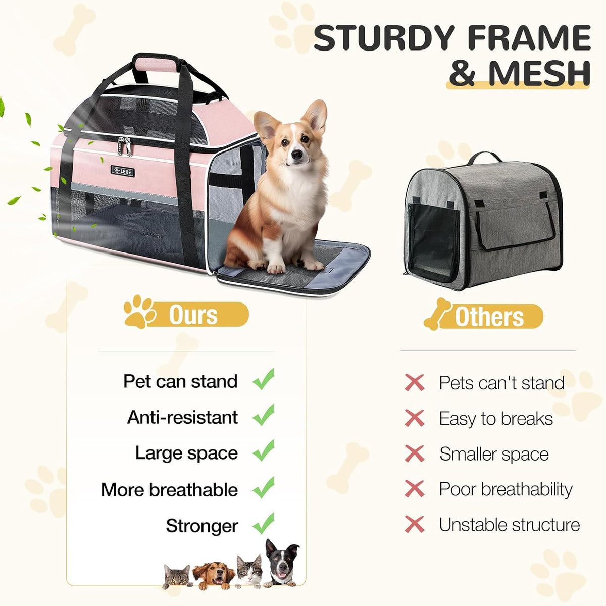 Top-Expandable Pet Carrier 17x11x9.5 Inch Alaska Hawaiian Airline Approved Soft Sided Underseat to 12lbs Travel Carriers for Small Dogs and Cats with Locking Safety Zippers Anti-Scratch Mesh