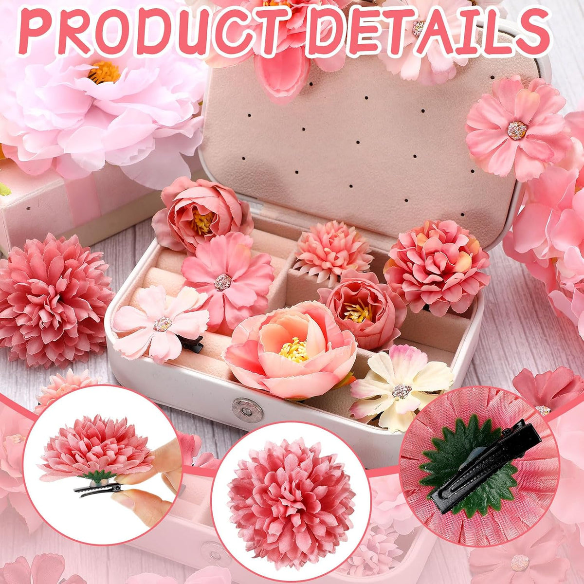 21 Pcs Flower Hair Clips, Floral Pins for Women,Light Pink