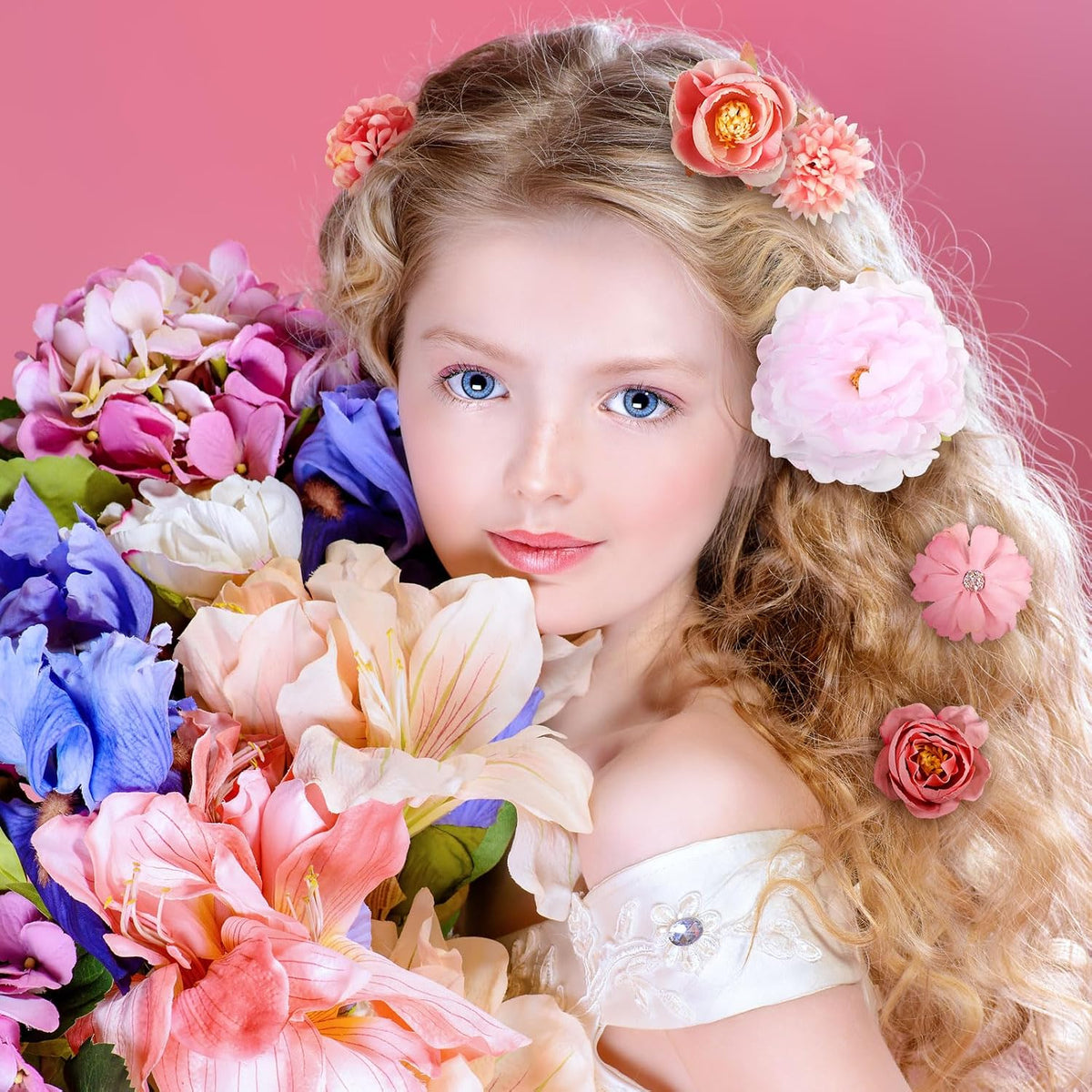 21 Pcs Flower Hair Clips, Floral Pins for Women,Light Pink