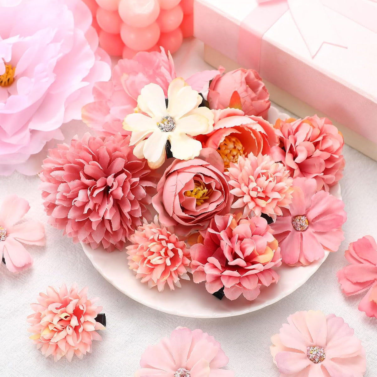 21 Pcs Flower Hair Clips, Floral Pins for Women,Light Pink