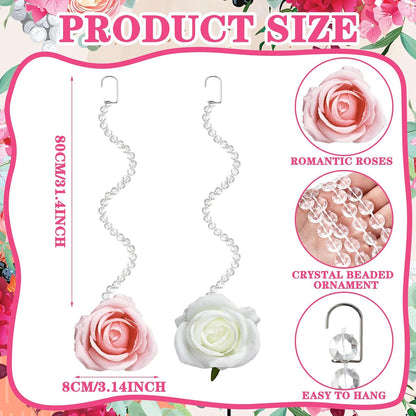 16pcs 31.4 Inch Wedding Rose Hanging Garland Crystal Beaded String Garland Artificial Rose Flower Decor for Wedding Engagement Bridal Shower Party Valentine's Day Party Decorations