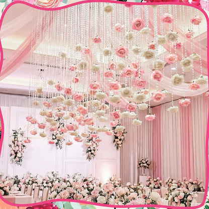 16pcs 31.4 Inch Wedding Rose Hanging Garland Crystal Beaded String Garland Artificial Rose Flower Decor for Wedding Engagement Bridal Shower Party Valentine's Day Party Decorations