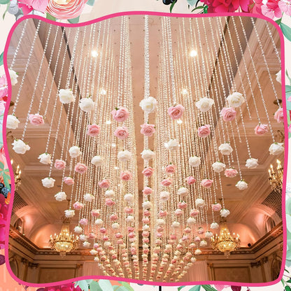 16pcs 31.4 Inch Wedding Rose Hanging Garland Crystal Beaded String Garland Artificial Rose Flower Decor for Wedding Engagement Bridal Shower Party Valentine's Day Party Decorations