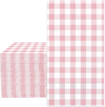 Whaline Light Pink Guest Napkins Buffalo Plaid Disposable Paper Napkins 3 Ply Wedding Dinner Hand Napkin Towel for Birthday Bride Shower Party Supplies Table Decorations, 80Pcs