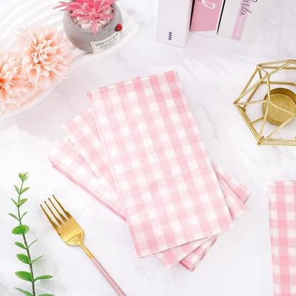 Whaline Light Pink Guest Napkins Buffalo Plaid Disposable Paper Napkins 3 Ply Wedding Dinner Hand Napkin Towel for Birthday Bride Shower Party Supplies Table Decorations, 80Pcs