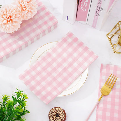 Whaline Light Pink Guest Napkins Buffalo Plaid Disposable Paper Napkins 3 Ply Wedding Dinner Hand Napkin Towel for Birthday Bride Shower Party Supplies Table Decorations, 80Pcs