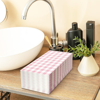 Whaline Light Pink Guest Napkins Buffalo Plaid Disposable Paper Napkins 3 Ply Wedding Dinner Hand Napkin Towel for Birthday Bride Shower Party Supplies Table Decorations, 80Pcs