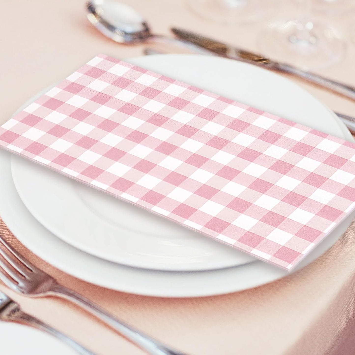 Whaline Light Pink Guest Napkins Buffalo Plaid Disposable Paper Napkins 3 Ply Wedding Dinner Hand Napkin Towel for Birthday Bride Shower Party Supplies Table Decorations, 80Pcs