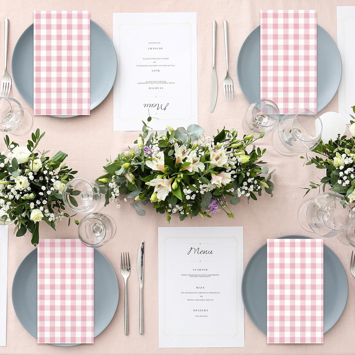 Whaline Light Pink Guest Napkins Buffalo Plaid Disposable Paper Napkins 3 Ply Wedding Dinner Hand Napkin Towel for Birthday Bride Shower Party Supplies Table Decorations, 80Pcs