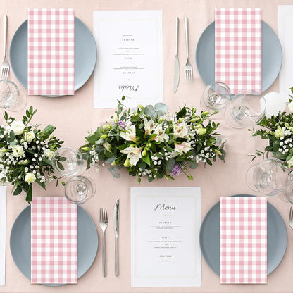 Whaline Light Pink Guest Napkins Buffalo Plaid Disposable Paper Napkins 3 Ply Wedding Dinner Hand Napkin Towel for Birthday Bride Shower Party Supplies Table Decorations, 80Pcs