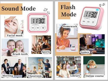 Timer, Kitchen Timers for Cooking Classroom Timer for Kids Teachers Magnetic Digital Timers 4 Pack, Pink