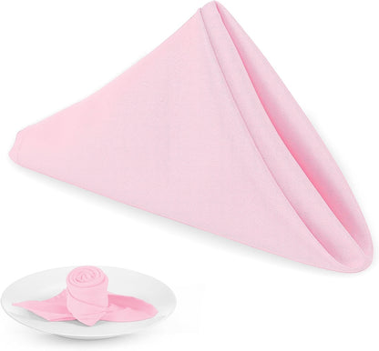 PLOYMONO Pink Heavy Duty Cloth Napkins - 17 x 17 Inch Solid Washable Polyester Dinner Napkins - Set of 8 Napkins with Hemmed Edges - Great for Weddings, Parties, Spring, Mother's Day