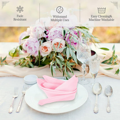 PLOYMONO Pink Heavy Duty Cloth Napkins - 17 x 17 Inch Solid Washable Polyester Dinner Napkins - Set of 8 Napkins with Hemmed Edges - Great for Weddings, Parties, Spring, Mother's Day