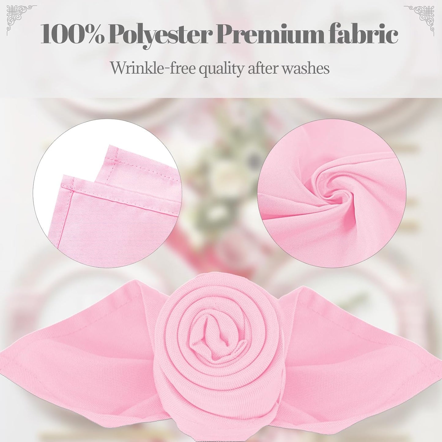 PLOYMONO Pink Heavy Duty Cloth Napkins - 17 x 17 Inch Solid Washable Polyester Dinner Napkins - Set of 8 Napkins with Hemmed Edges - Great for Weddings, Parties, Spring, Mother's Day