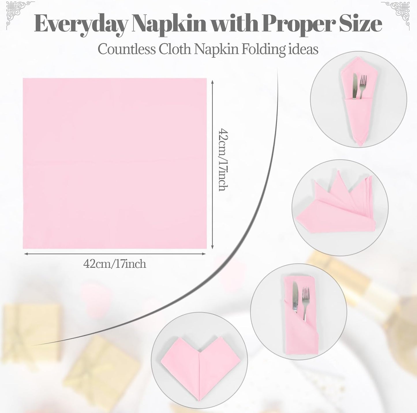 PLOYMONO Pink Heavy Duty Cloth Napkins - 17 x 17 Inch Solid Washable Polyester Dinner Napkins - Set of 8 Napkins with Hemmed Edges - Great for Weddings, Parties, Spring, Mother's Day