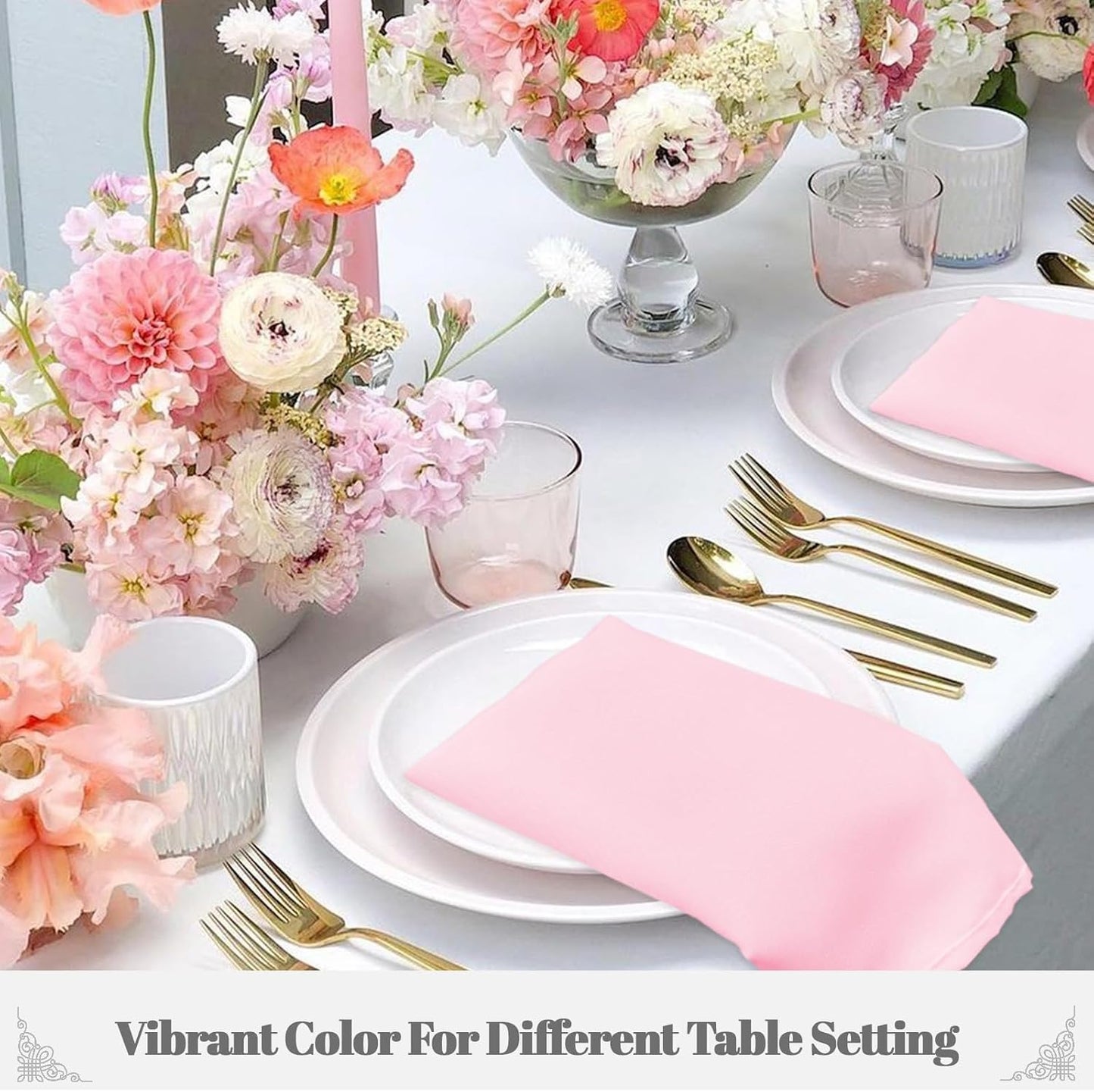 PLOYMONO Pink Heavy Duty Cloth Napkins - 17 x 17 Inch Solid Washable Polyester Dinner Napkins - Set of 8 Napkins with Hemmed Edges - Great for Weddings, Parties, Spring, Mother's Day