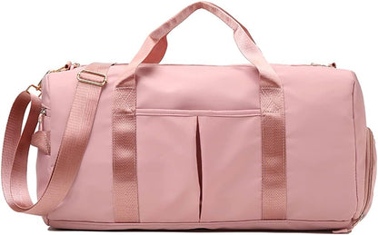 Sports Gym Duffel Bag for Men or Women Waterproof Weekender Travel Bag with Shoes Compartment Dry and Wet Separation for Training Swim Yoga(Pink)