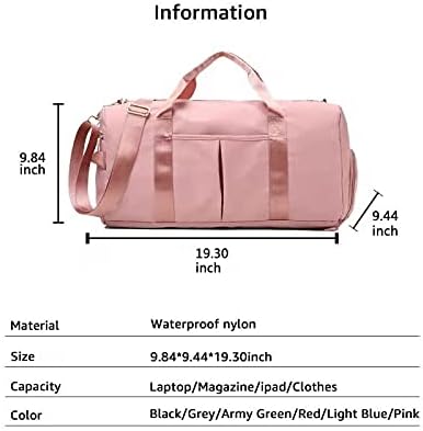 Sports Gym Duffel Bag for Men or Women Waterproof Weekender Travel Bag with Shoes Compartment Dry and Wet Separation for Training Swim Yoga(Pink)