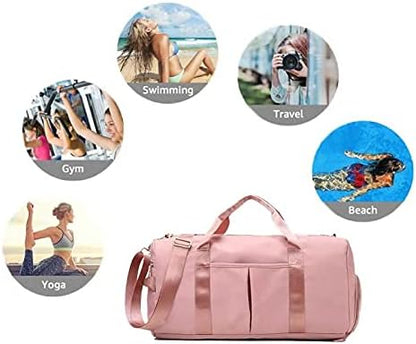 Sports Gym Duffel Bag for Men or Women Waterproof Weekender Travel Bag with Shoes Compartment Dry and Wet Separation for Training Swim Yoga(Pink)