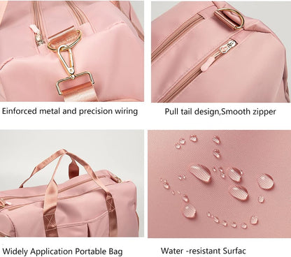 Sports Gym Duffel Bag for Men or Women Waterproof Weekender Travel Bag with Shoes Compartment Dry and Wet Separation for Training Swim Yoga(Pink)