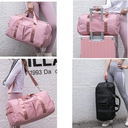 Sports Gym Duffel Bag for Men or Women Waterproof Weekender Travel Bag with Shoes Compartment Dry and Wet Separation for Training Swim Yoga(Pink)