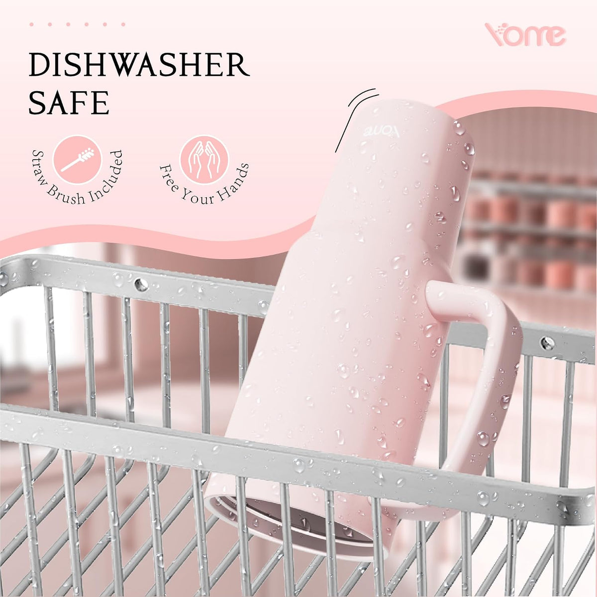 YOME 40oz Light Pink Tumbler with Handle and Flip Straw | Stainless Steel Insulated Cute Water Bottle | Keeps Drinks Cold | Dishwasher Safe | Cupholder Friendly | Gift Gym Travel Yoga