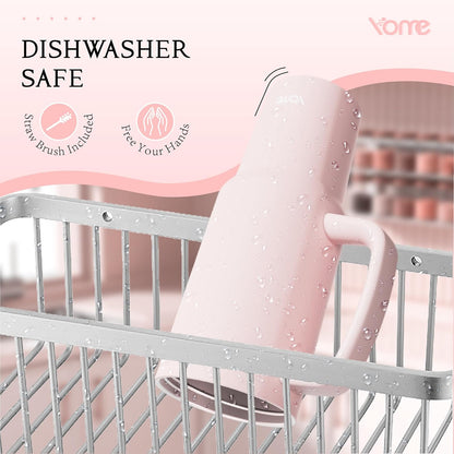 YOME 40oz Light Pink Tumbler with Handle and Flip Straw | Stainless Steel Insulated Cute Water Bottle | Keeps Drinks Cold | Dishwasher Safe | Cupholder Friendly | Gift Gym Travel Yoga