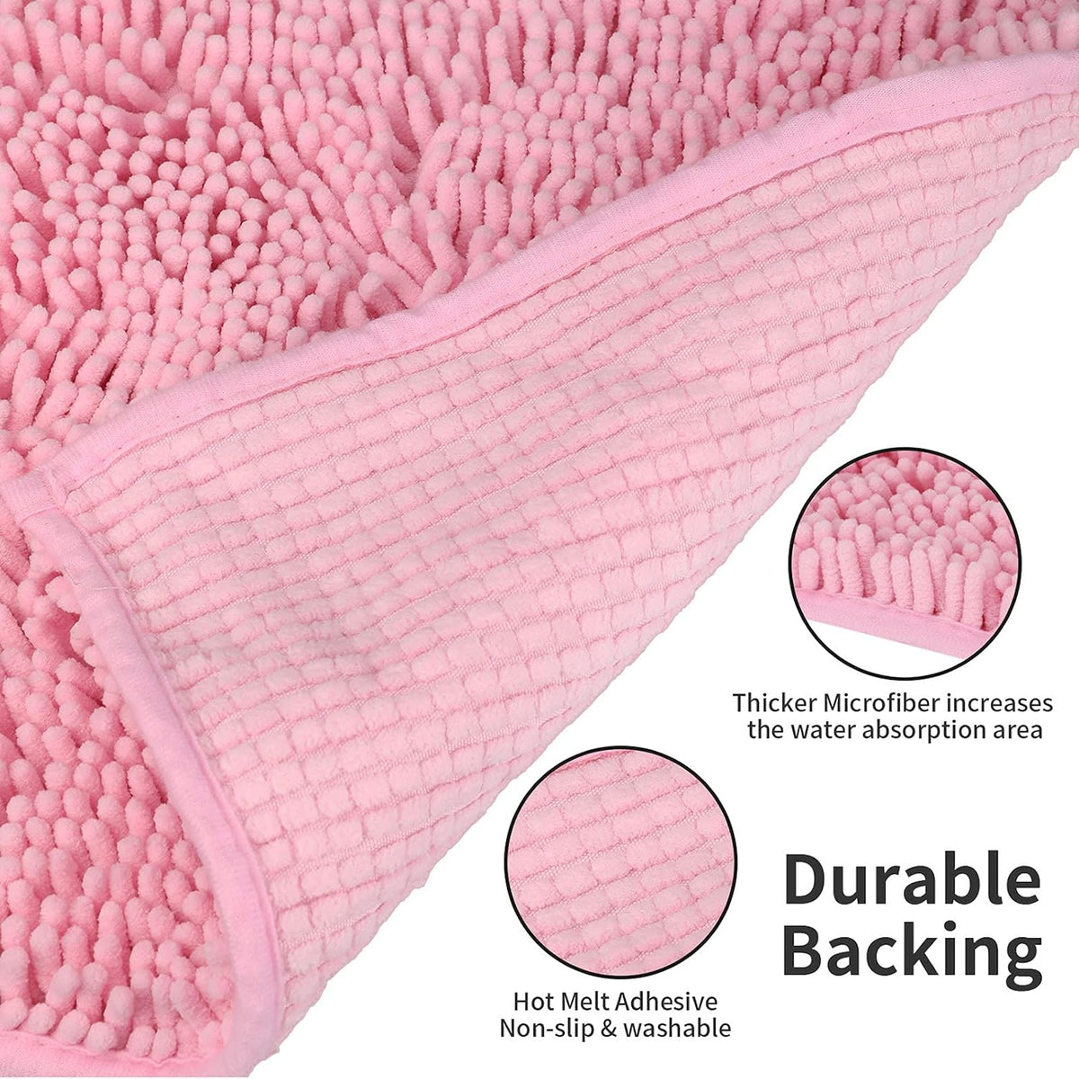 ZiYiJuan Bathroom Rugs, Super Absorbent Luxury Shaggy Chenille Bath Mats, Pink 17x24_20x32