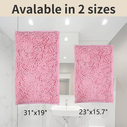 ZiYiJuan Bathroom Rugs, Super Absorbent Luxury Shaggy Chenille Bath Mats, Pink 17x24_20x32