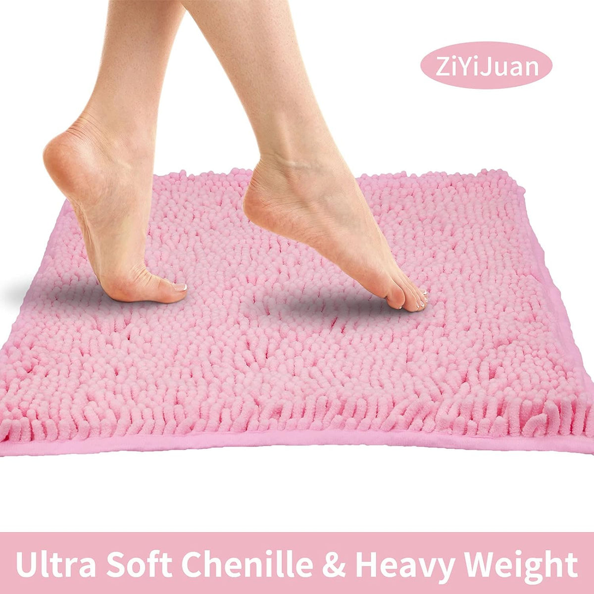 ZiYiJuan Bathroom Rugs, Super Absorbent Luxury Shaggy Chenille Bath Mats, Pink 17x24_20x32