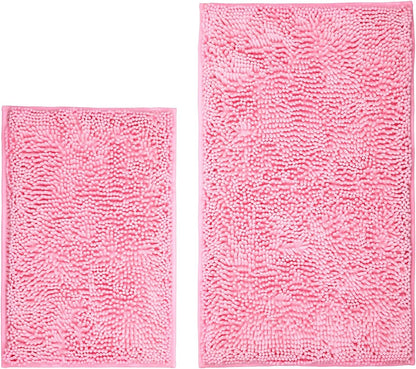 ZiYiJuan Bathroom Rugs, Super Absorbent Luxury Shaggy Chenille Bath Mats, Pink 17x24_20x32
