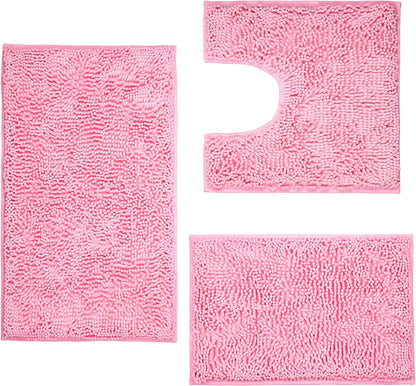 ZiYiJuan Bathroom Rugs, Super Absorbent Luxury Shaggy Chenille Bath Mats, Pink 17x24_20x32