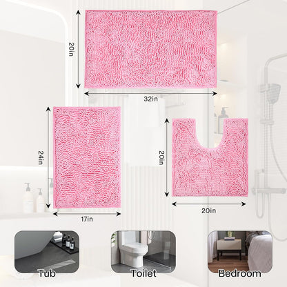 ZiYiJuan Bathroom Rugs, Super Absorbent Luxury Shaggy Chenille Bath Mats, Pink 17x24_20x32