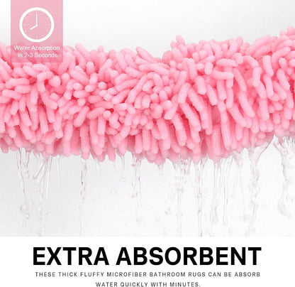 ZiYiJuan Bathroom Rugs, Super Absorbent Luxury Shaggy Chenille Bath Mats, Pink 17x24_20x32