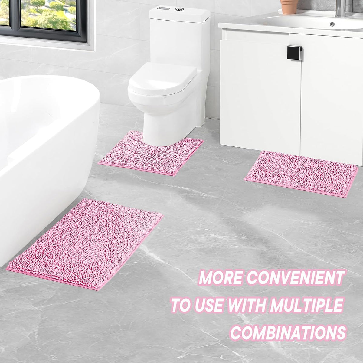ZiYiJuan Bathroom Rugs, Super Absorbent Luxury Shaggy Chenille Bath Mats, Pink 17x24_20x32