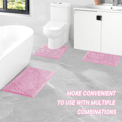 ZiYiJuan Bathroom Rugs, Super Absorbent Luxury Shaggy Chenille Bath Mats, Pink 17x24_20x32