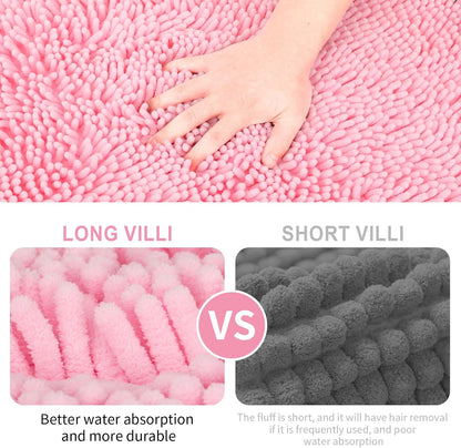 ZiYiJuan Bathroom Rugs, Super Absorbent Luxury Shaggy Chenille Bath Mats, Pink 17x24_20x32