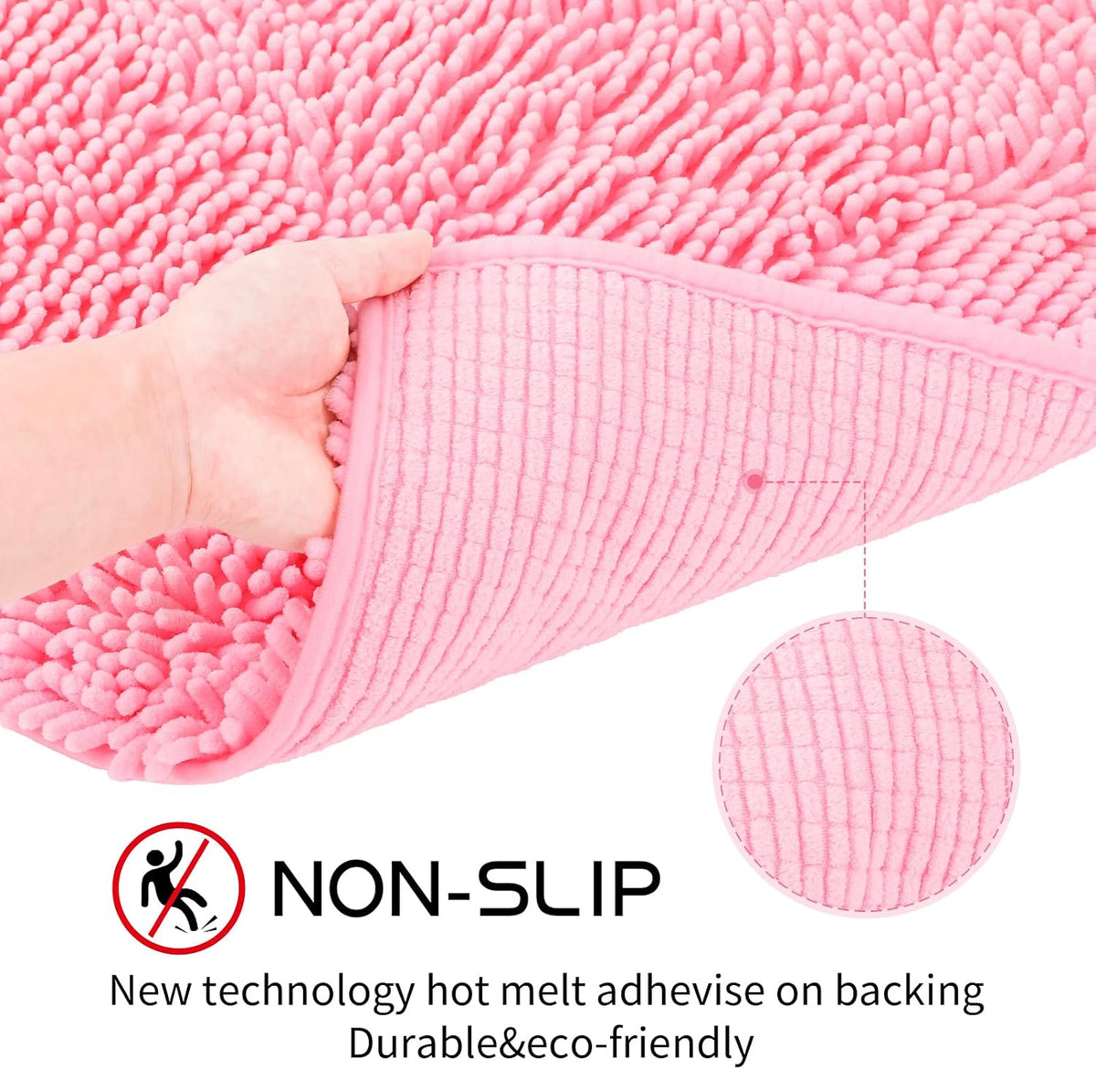 ZiYiJuan Bathroom Rugs, Super Absorbent Luxury Shaggy Chenille Bath Mats, Pink 17x24_20x32