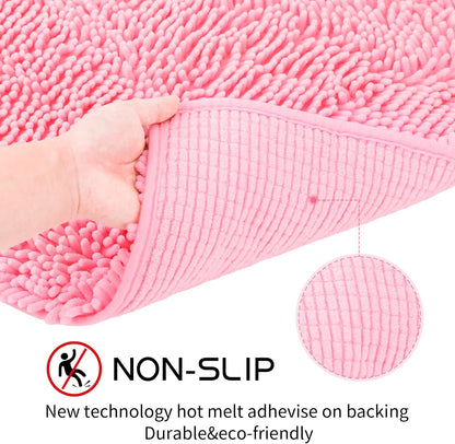 ZiYiJuan Bathroom Rugs, Super Absorbent Luxury Shaggy Chenille Bath Mats, Pink 17x24_20x32