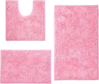 ZiYiJuan Bathroom Rugs, Super Absorbent Luxury Shaggy Chenille Bath Mats, Pink 17x24_20x32