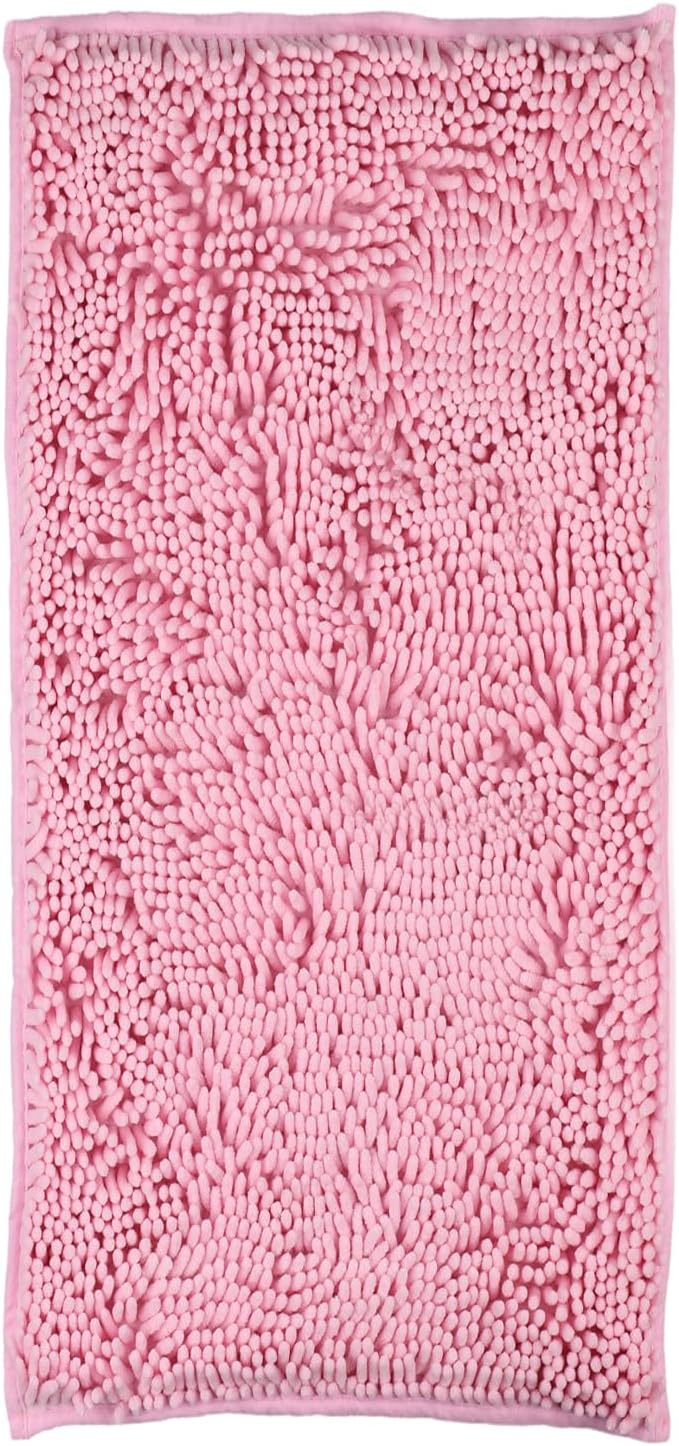 ZiYiJuan Bathroom Rugs, Super Absorbent Luxury Shaggy Chenille Bath Mats, Pink 17x24_20x32