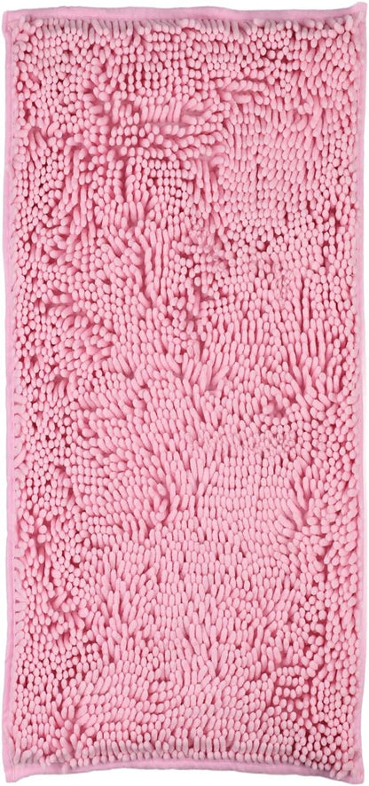 ZiYiJuan Bathroom Rugs, Super Absorbent Luxury Shaggy Chenille Bath Mats, Pink 17x24_20x32