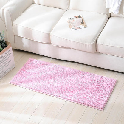 ZiYiJuan Bathroom Rugs, Super Absorbent Luxury Shaggy Chenille Bath Mats, Pink 17x24_20x32