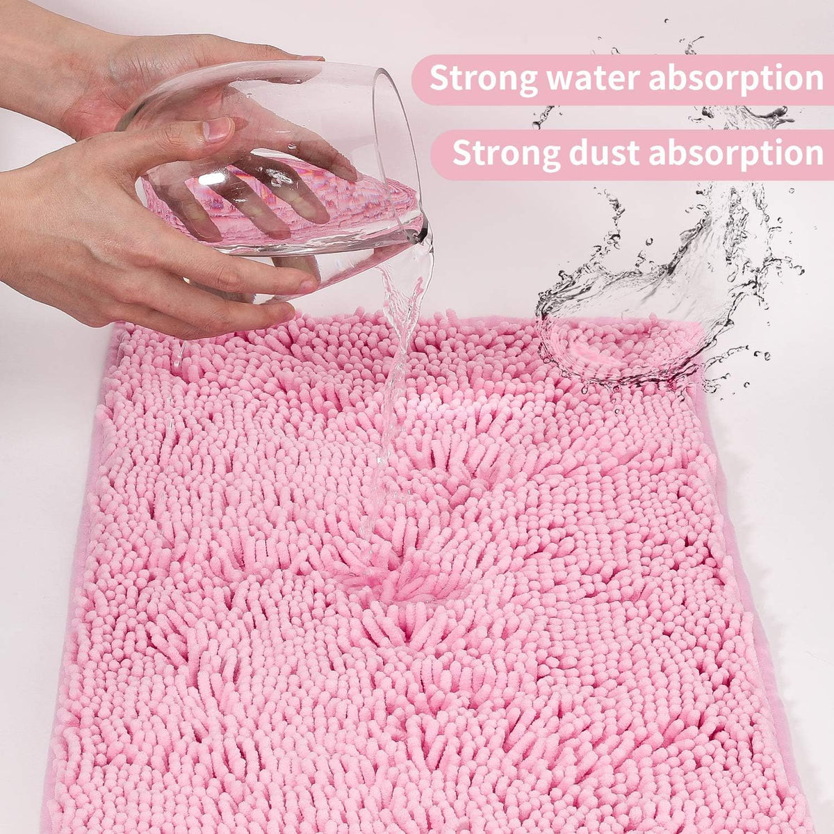 ZiYiJuan Bathroom Rugs, Super Absorbent Luxury Shaggy Chenille Bath Mats, Pink 17x24_20x32