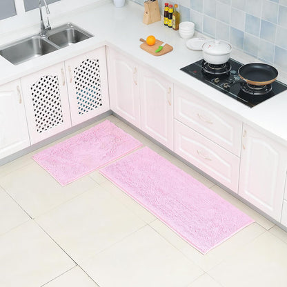 ZiYiJuan Bathroom Rugs, Super Absorbent Luxury Shaggy Chenille Bath Mats, Pink 17x24_20x32